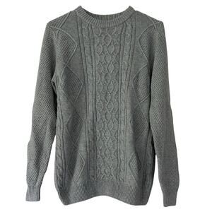 Lachlan British inspired cable knit fisherman sweater Wool blend light gray S